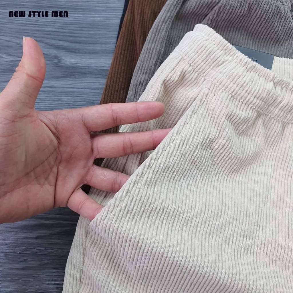 -Quần short nam nhung tăm DENIM màu Trắng kem phong cách