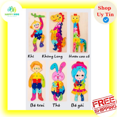 HappyKids - Bộ ghép hình 3D bằng gỗ nổi theo số đếm nhiều chủ đề cho bé tư duy và học tập loại đẹp cỡ lớn (NEW)
