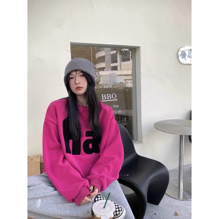 Áo hoodie oversize hồng dày chữ to cá tính thời thượng