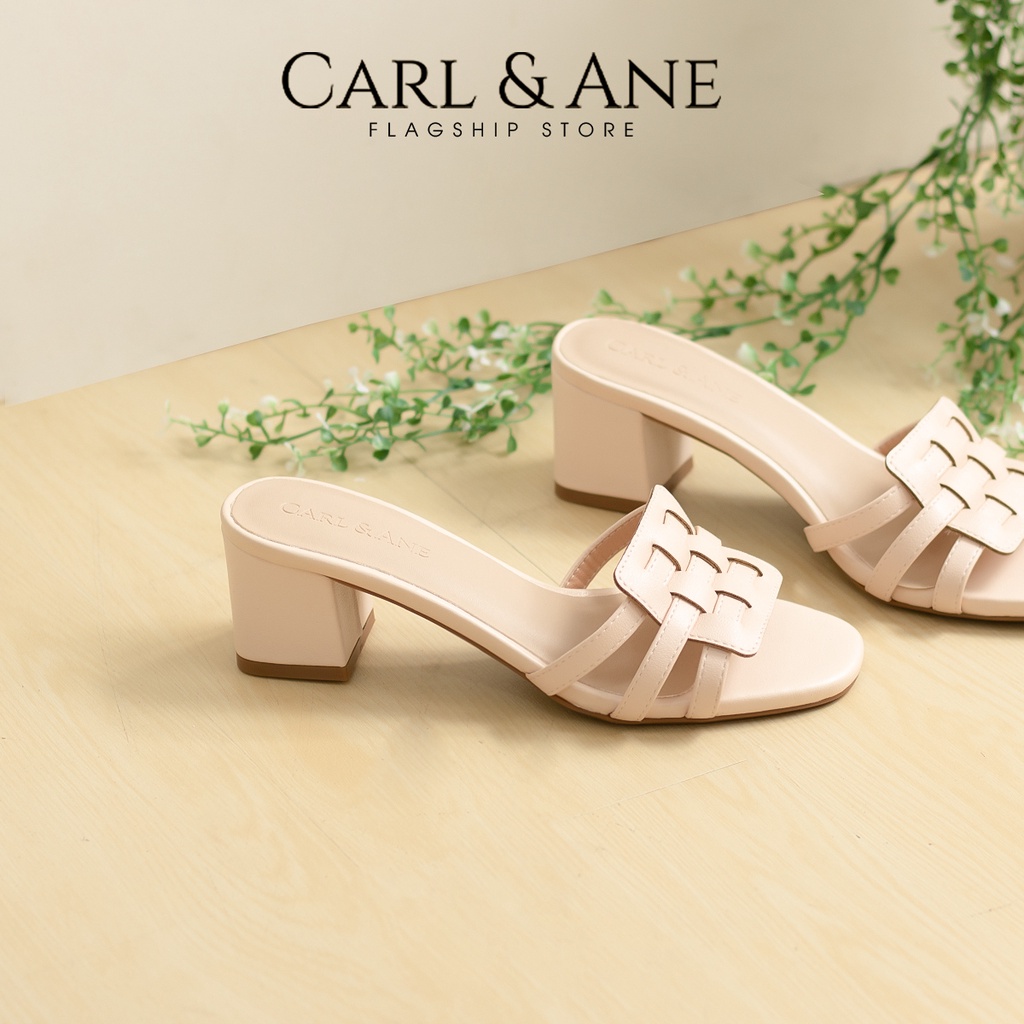 Carl & Ane - Dép cao gót mũi hở phối quai đan cao 4cm màu bò_CS014