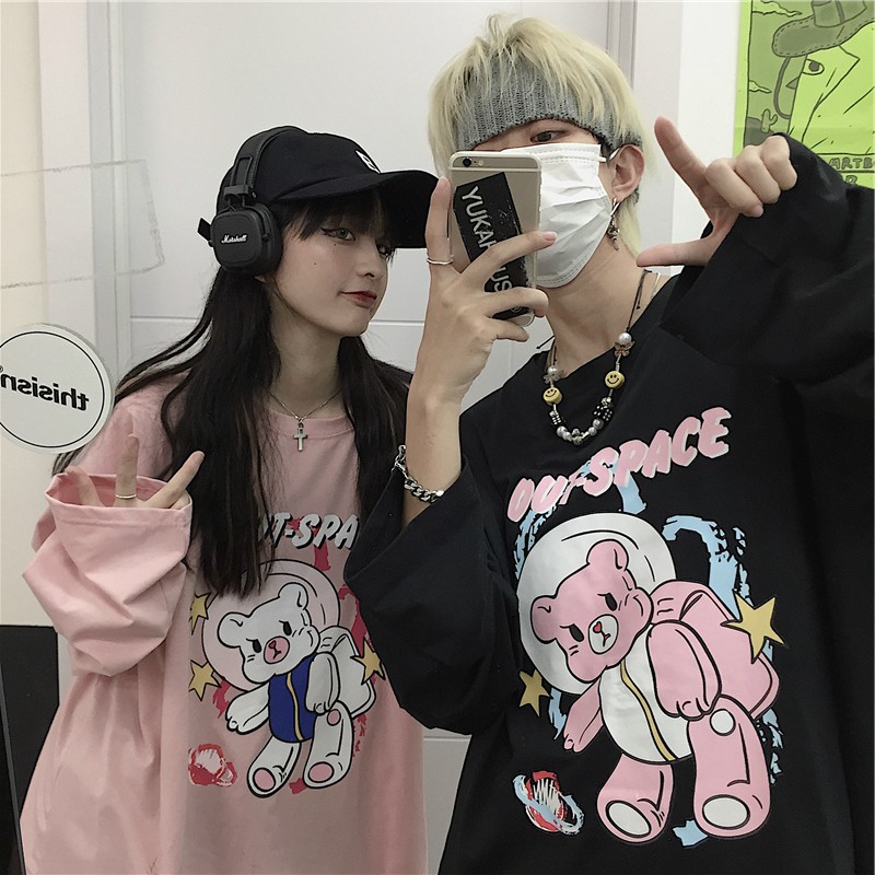Áo thun dài tay  GẤU OUT SPACE  phông Unisex nam nữ tee oversize form rộng pull Ulzzang Streetwear thu đông vải mềm
