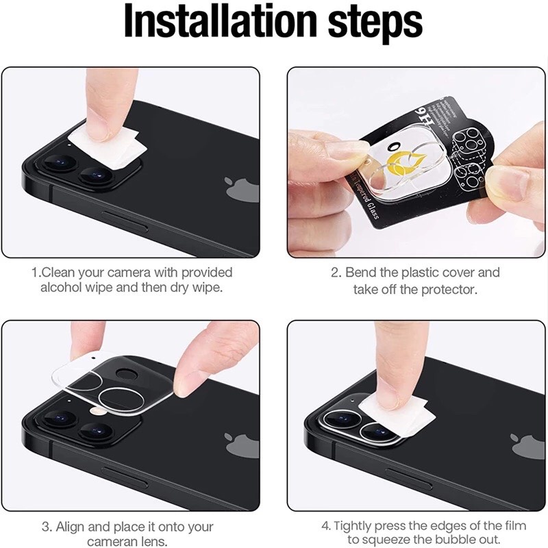 Kính Cường Lực Camera 9H Dành Cho IPHONE 11, 11Pro Max, IPHONE 12, 12 Mini, 12Pro, 12Pro Max - Kèm Bộ Khăn Lau