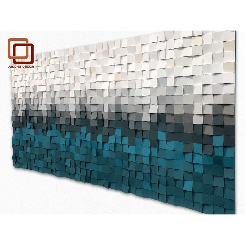 Tranh gỗ trang trí 3D tone XANH TRẮNG TRẺ TRUNG (Wood mosaic) - (KÍCH THƯỚC 50cmx1M)