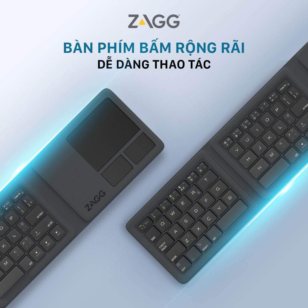 Bàn phím gập đa năng với bàn di chuột ZAGG Trifold [CHÍNH HÃNG PHÂN PHỐI VN, BẢO HÀNH 1 NĂM]