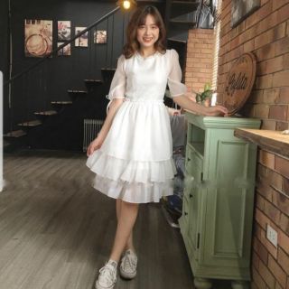 Váy tơ 3 tầng tay nơ