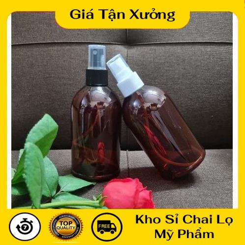 Chai Chiết Mĩ Phẩm ❤ TRÙM SỈ ❤ Chai nhựa pet nâu đất lùn xịt phun sương 250ml lùn chiết mỹ phẩm , phụ kiện du lịch