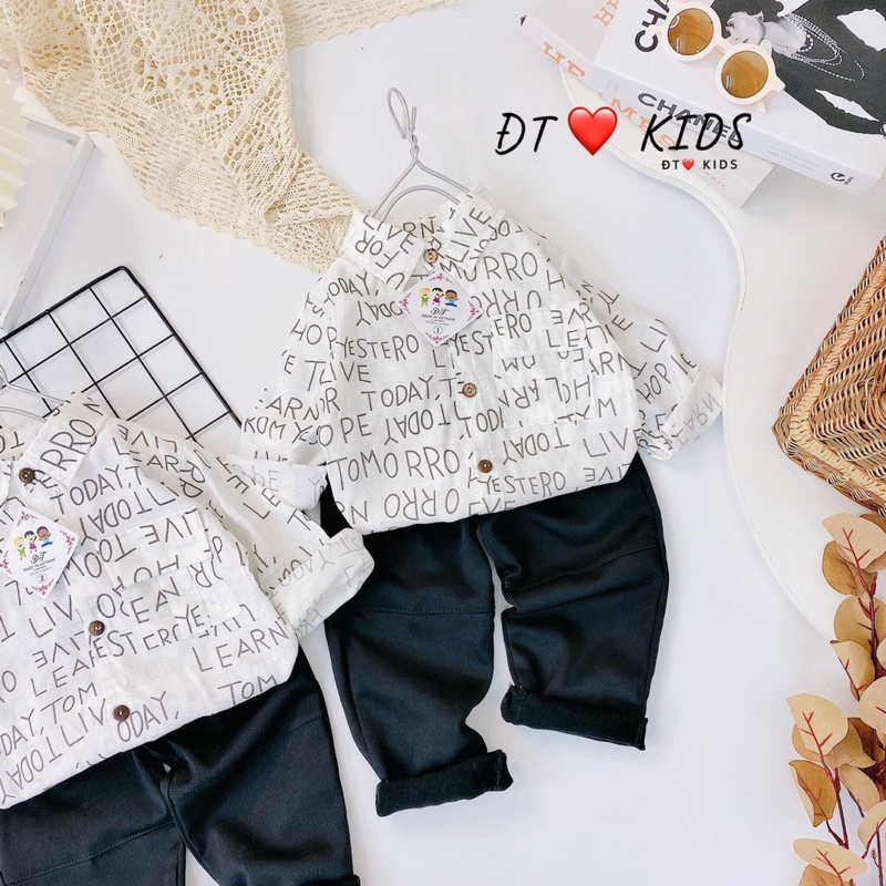 Bộ sơ Mi Cho Bé Từ 8-22kg ❤️ Áo chất Thô Mềm quần vải Nhung chéo siêu đẹp