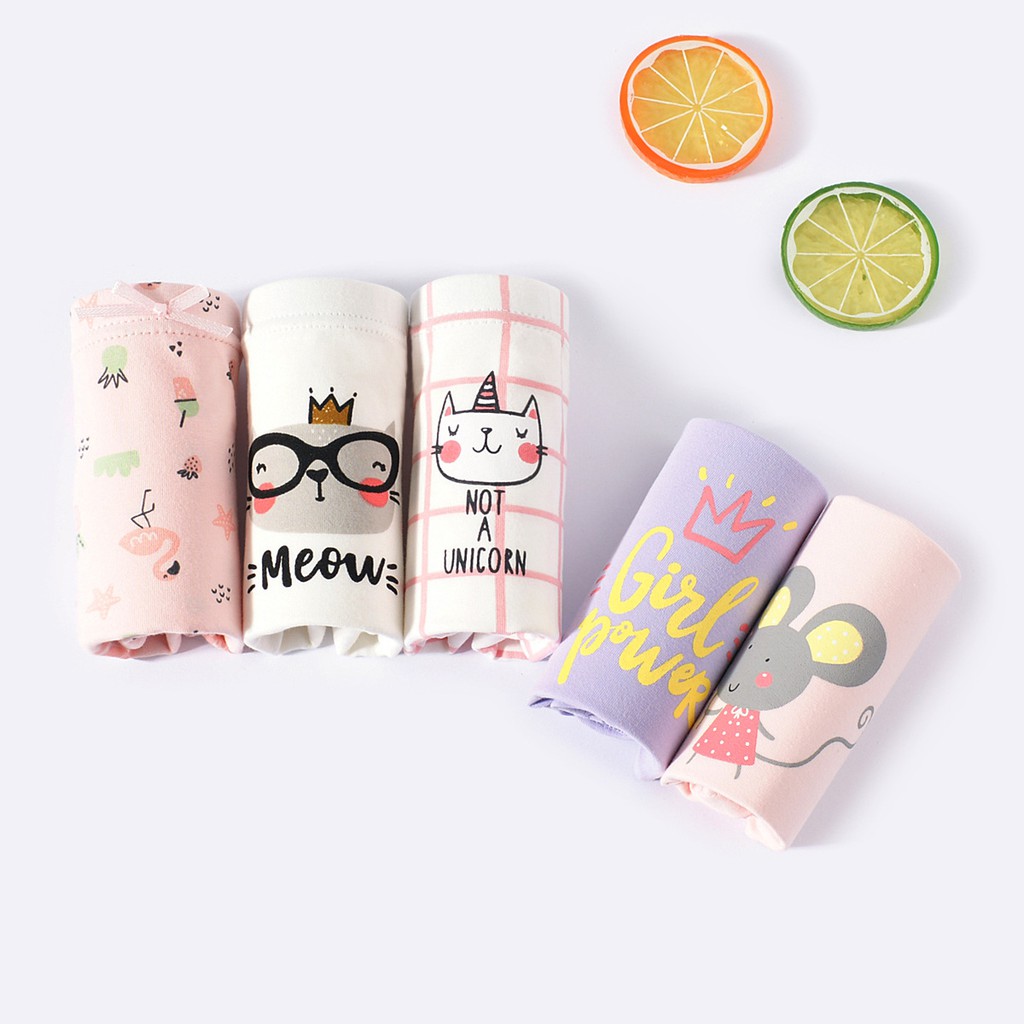 Quần chip đùi cotton cho bé gái Áo Lá Homewear, quần lót bé dễ thương hình mèo