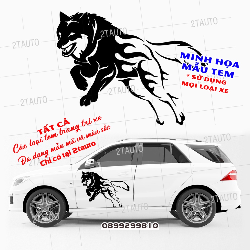 Tem decal sticker dán xe HÌNH CHÓ SÓI nhiều kích thước, chống thấm nước, logo CON SÓI WOLF dán trang trí xe hơi - MẪU 2