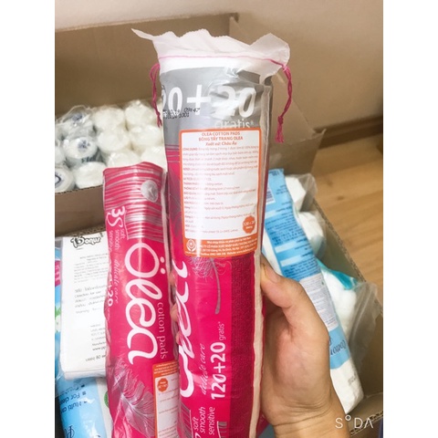 Bông tẩy trang Cotton 100% Không Xơ Bông Olea 120+20 miếng