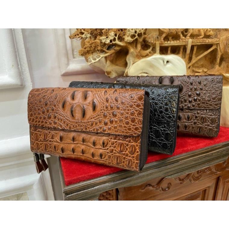 Ví Cầm Tay Da Bò Thật Dập Vân Cá Sấu Clutch Nam Cao Cấp Rẻ Đẹp - A&ESHOP 878998