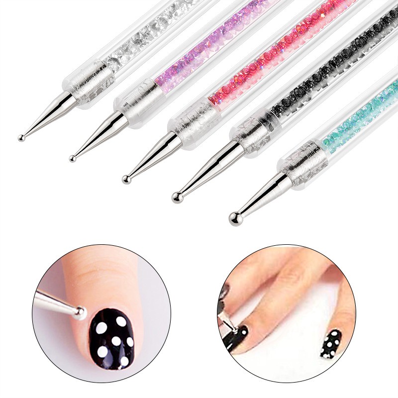 Set 5 bút chấm móng LUSLUKING 2 đầu thiết kế thân đính đá trang trí nghệ thuật