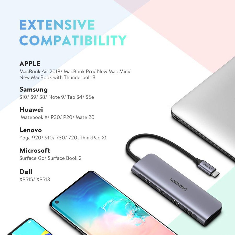 Hub USB-C đa năng ra HDMI, USB 3.0, USB PD, khe đọc thẻ nhớ - Ugreen 70411