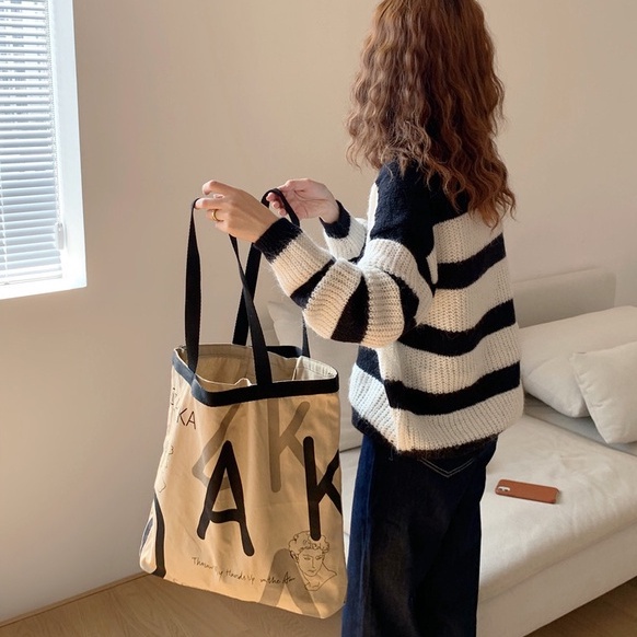 Túi Xách Canvas Cỡ Lớn In Chữ Thời Trang Trẻ Trung