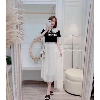 Chân váy voan trắng xếp ly Quảng Châu