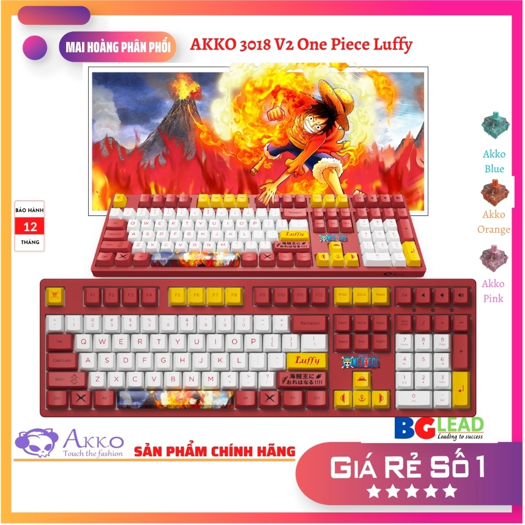 Bàn Phím Cơ AKKO 3108 v2 One Piece – Luffy (Blue, orange và pink Akko switch v2) - Sản phẩm hot của AKKO - Mai Hoàng PP