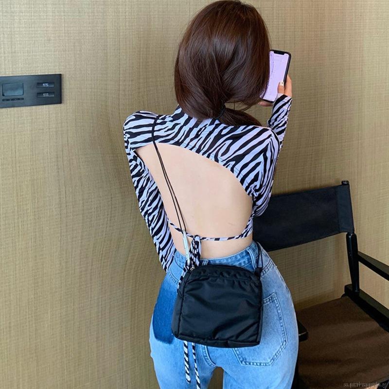 Áo Croptop Tay Dài Hoạ Tiết Ngựa Vằn Thiết Kế Hở Lưng Quyến Rũ