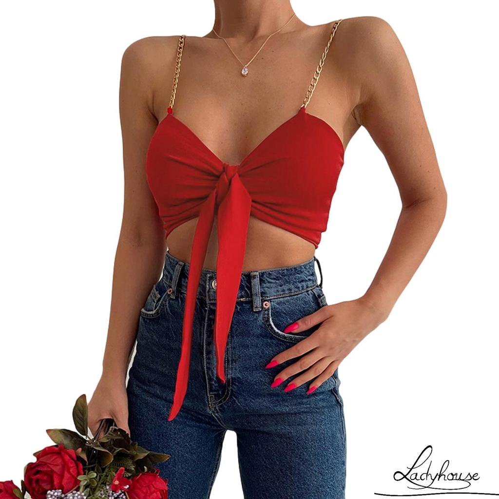 Áo Croptop Hai Dây Cổ Chữ V Gợi Cảm Cho Nữ