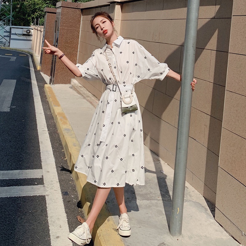 Đầm Sơ Mi Cổ POLO Chiết Eo Thiết Kế Dễ Thương