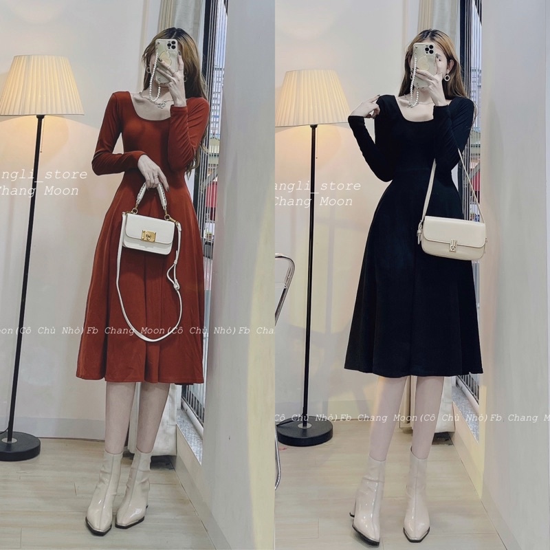 Váy thun dài tay chất co dãn(Ảnh thật shop chụp)