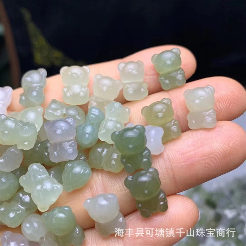 Ice Yingge Hetian Shiqinghai Vật Liệu Mặt Dây Chuyền Lỗ Trái Phải / Xuyên Thấu DIY