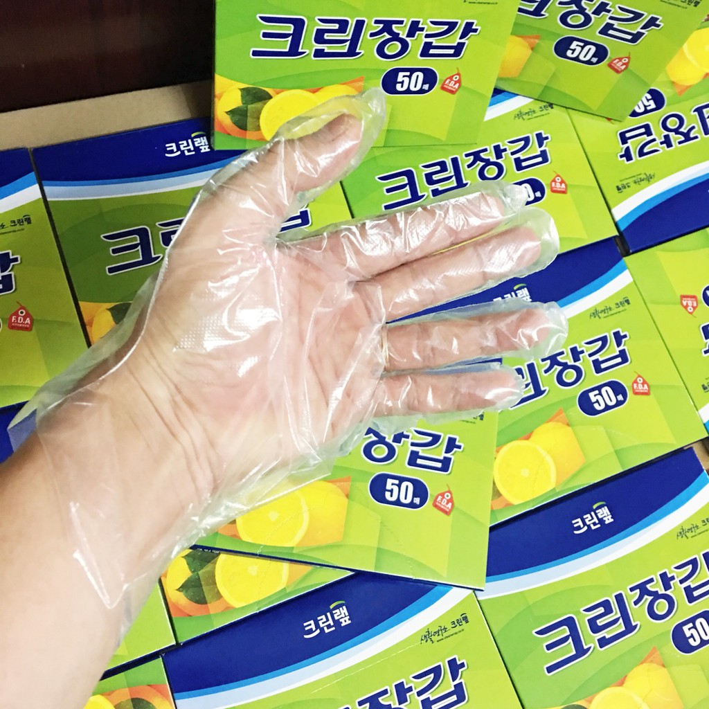 Hộp 50 chiếc, 100 chiếc Găng tay cao cấp Hàn Quốc nilon LDPE dùng một lần, không mùi, độ bền cao an toàn khi sử dụng