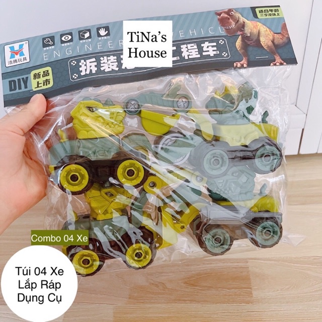 Bộ 4 Xe Khủng Long Công Trường Tháo Lắp Ráp Được, Đồ Chơi Xe Khủng Long Lắp Ráp Cho Bé Hộp 4 Xe Cao Cấp…