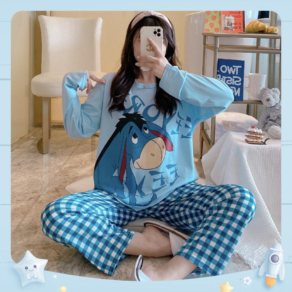 Đồ Bộ Nữ Thun Tay Dài Quần Dài &lt;3 Đồ Ngủ Thun Dài Tay Đẹp Freesize 40-70kg
