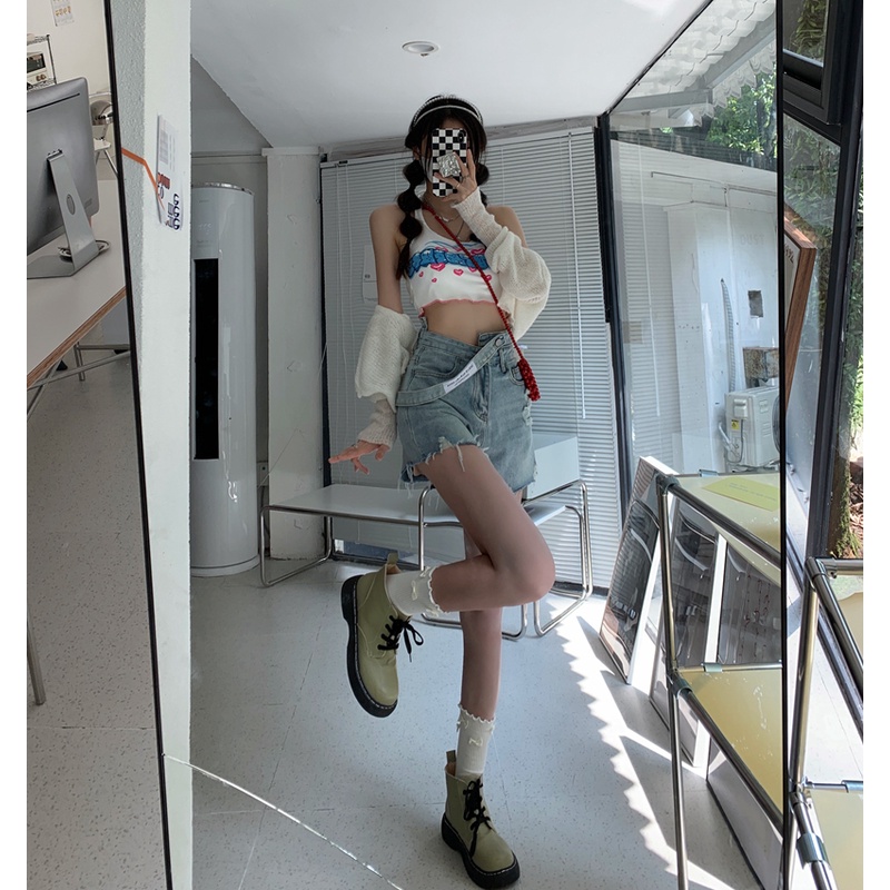 Quần Short Denim Lưng Cao Ống Rộng Thời Trang Mùa Hè Dễ Phối Đồ