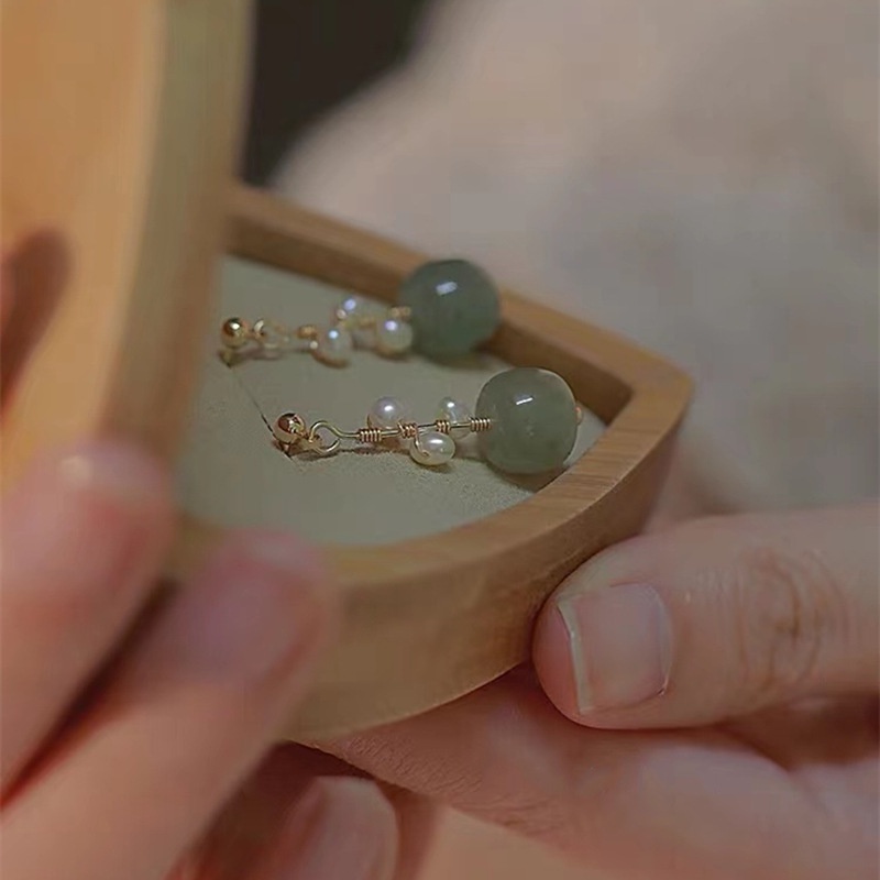 Bông tai mạ vàng dạng ghim đính đá xanh thiết kế sang trọng thanh lịch siêu sang phong cách thanh lịch Boho