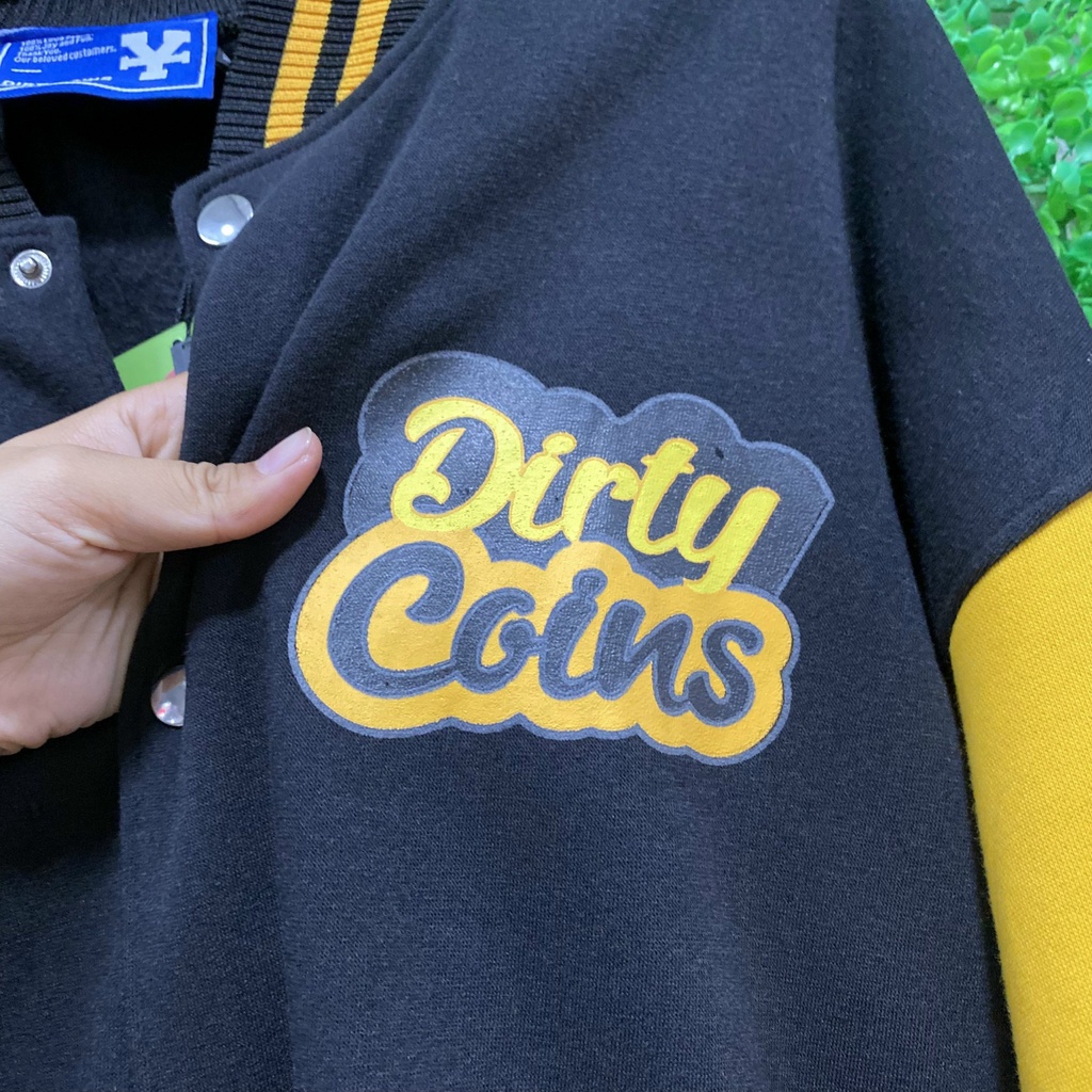 Áo khoác DirtyCoins Embroidered Varsity Jacket áo bomber Dirty coins Đen tay vàng full tag Hany Shop