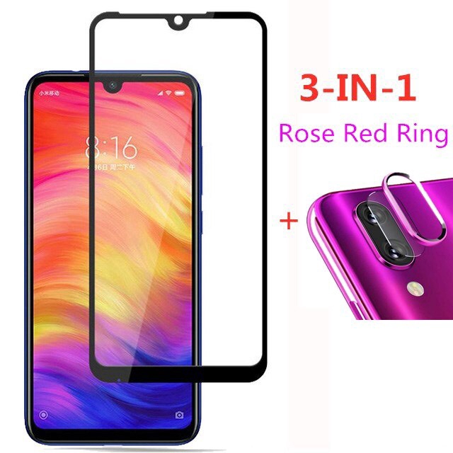 3 In 1 Tempered Glass For Xiaomi Redmi Note 7 Pro Screen Protector + Camera Lens Glass + Metal Ring
