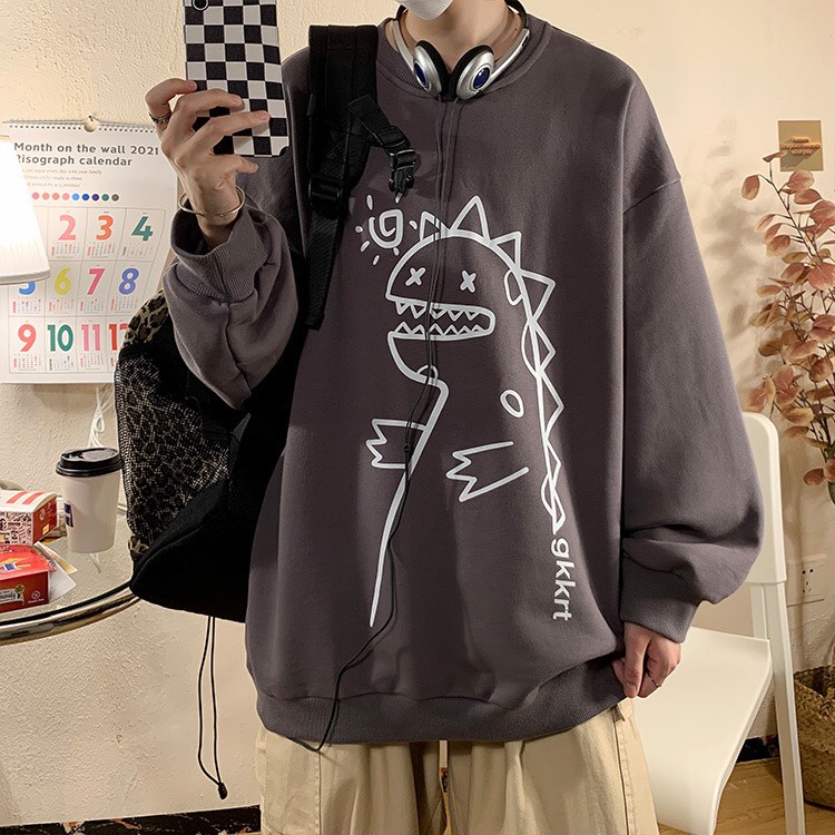 Áo Sweater Form Rộng Unisex Tay Bồng Họa Tiết Khủng Long đơn giản  Dễ Mặc Dễ Phối Đủ Size từ M-3XL