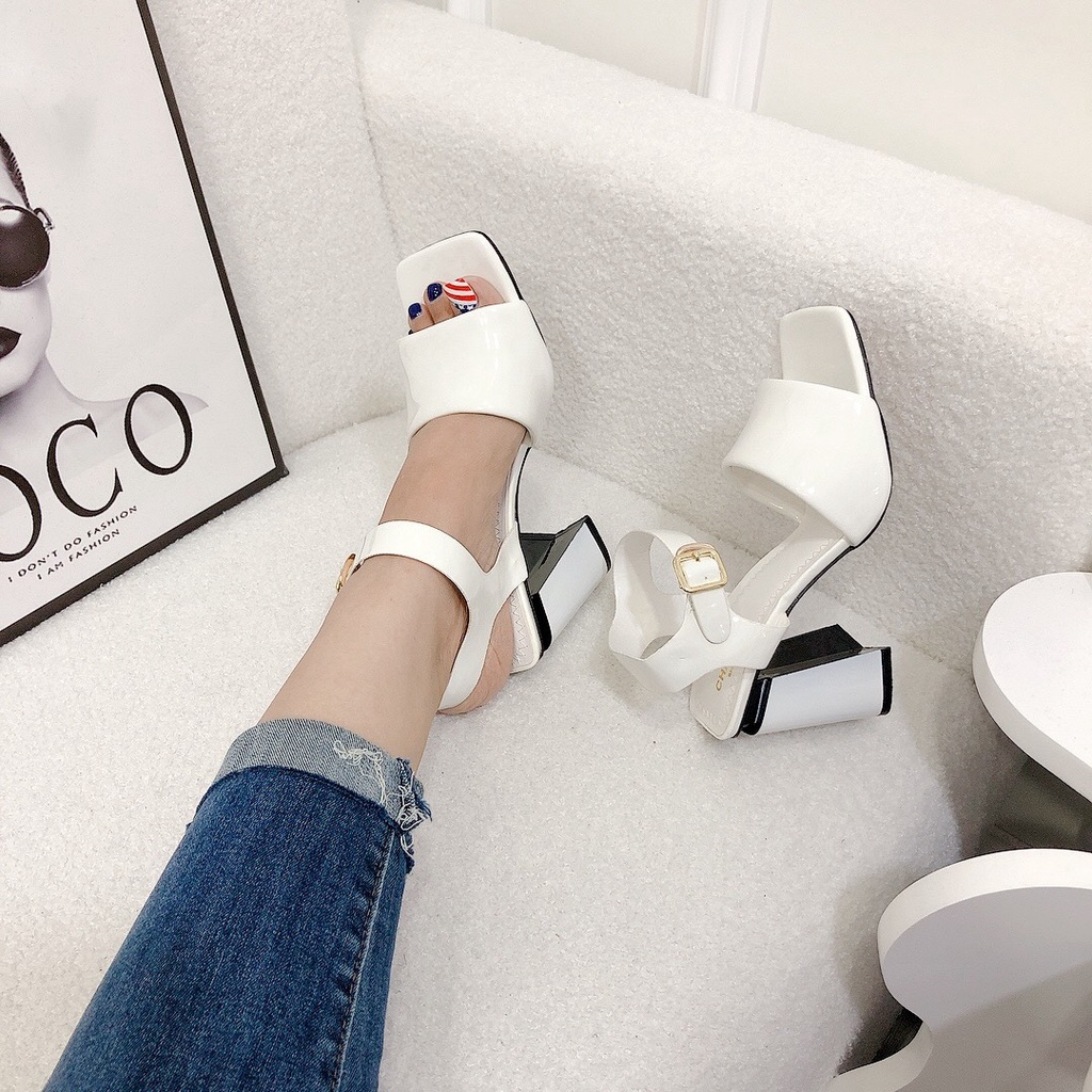 Sandal Cao Gót 9p Mũi Vuông Chất Da Mềm Đẹp Chuẩn Form Lên Chân Tôn Dáng - Chị Chảnh Store