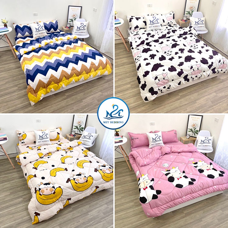 Bộ chăn ga gối Cotton poly M2T Bedding, chăn phao siêu nhẹ dày ấm họa tiết drap mền đáng yêu | BigBuy360 - bigbuy360.vn