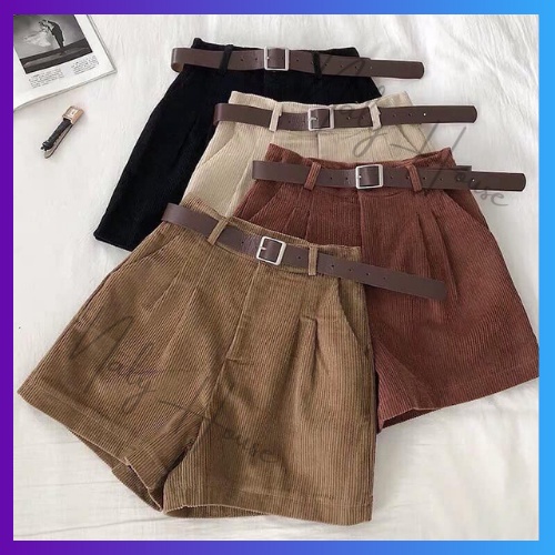 Quần Short Nhung Cạp Cao 3 Màu Đen, Be, Nâu Siêu Xinh , Siêu Sang