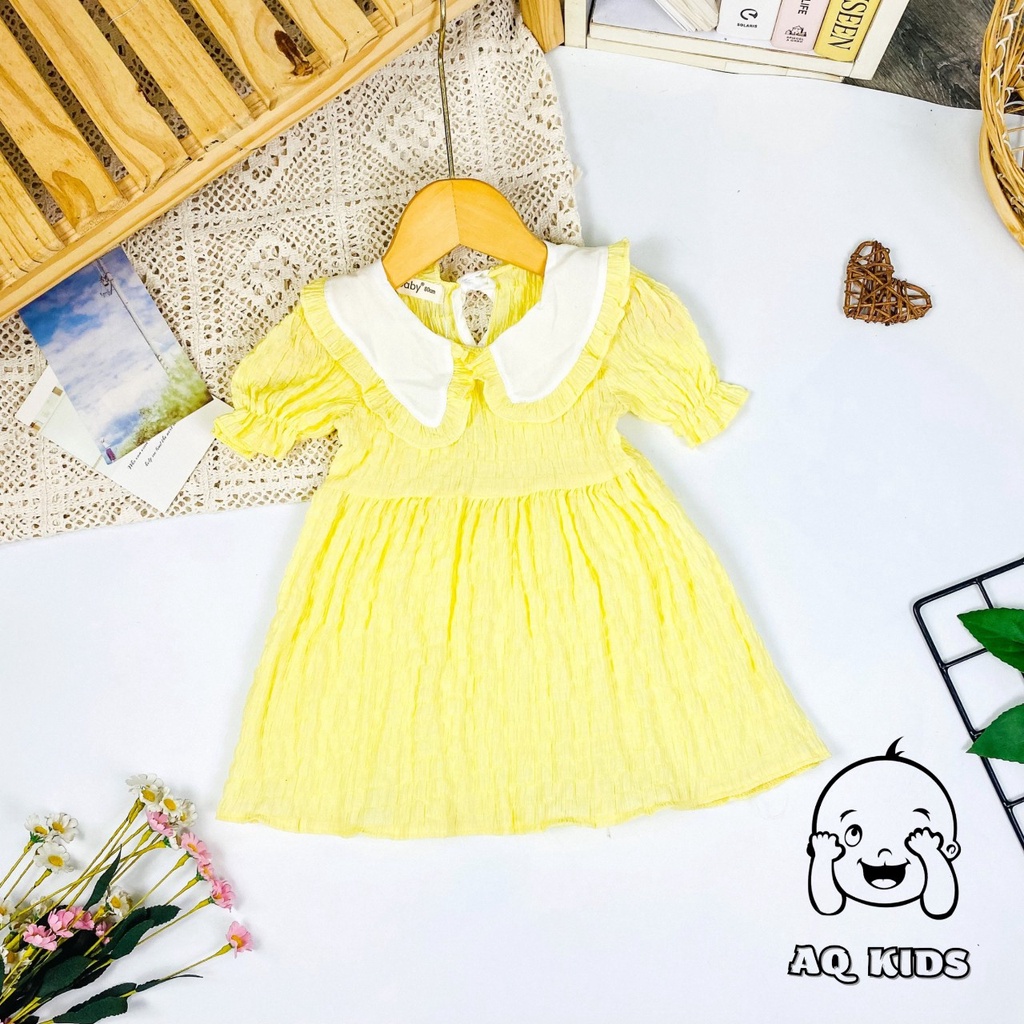 [Bé:20-32kg] Đầm Tiểu Thư Bé Gái MINLYBABY Vải đũi Nhẹ Mát, Thiết Kế Cổ Bẻ &amp; Tay Bó Chỉ Thun Gọn Gàng Unibaby DTT