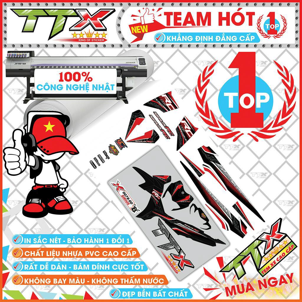 Tem Sirius RC Zin Mẫu Mới V2 Màu Đen Đỏ Dán Xe Máy Sirius 50cc - 110cc Siêu Đẹp - Mã Sirius TTX Shop )