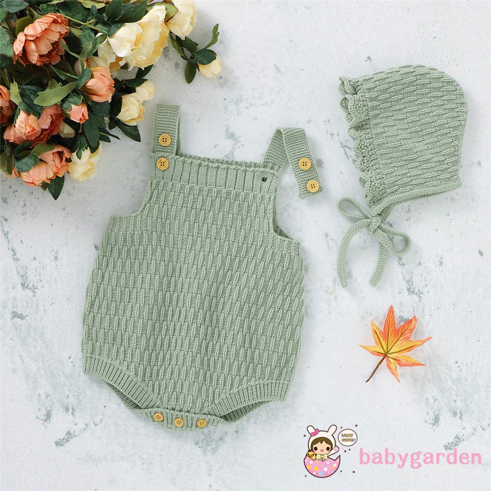 Set romper không tay kèm mũ len thời trang xinh xắn cho bé gái