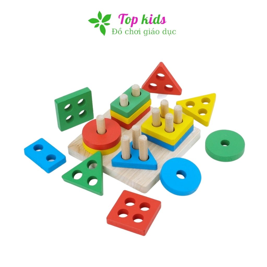 Đồ chơi gỗ montessori đồ chơi thông minh trí tuệ bộ thả hình khối 4 trụ cho bé trai bé gái - TOPKIDS