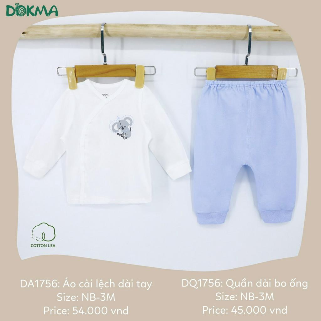 DB1899 - DB1756 Bộ sơ sinh dài tay cài lệch bé trai - bé gái cotton Dokma  - DA1899, DQ1899, DA1756, DQ1756