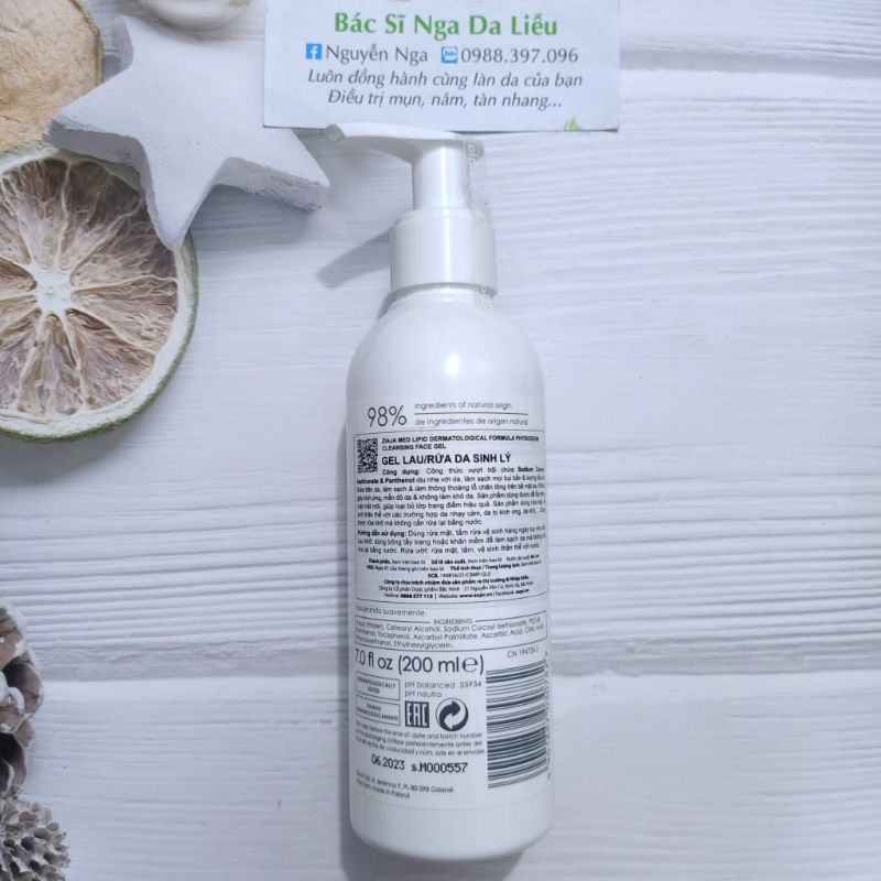 ✅ Gel Lau/Rửa Da Sinh Lý Ziaja Med Lipid Dermatological Formula Physioderm Cleasing Face Gel 200ml