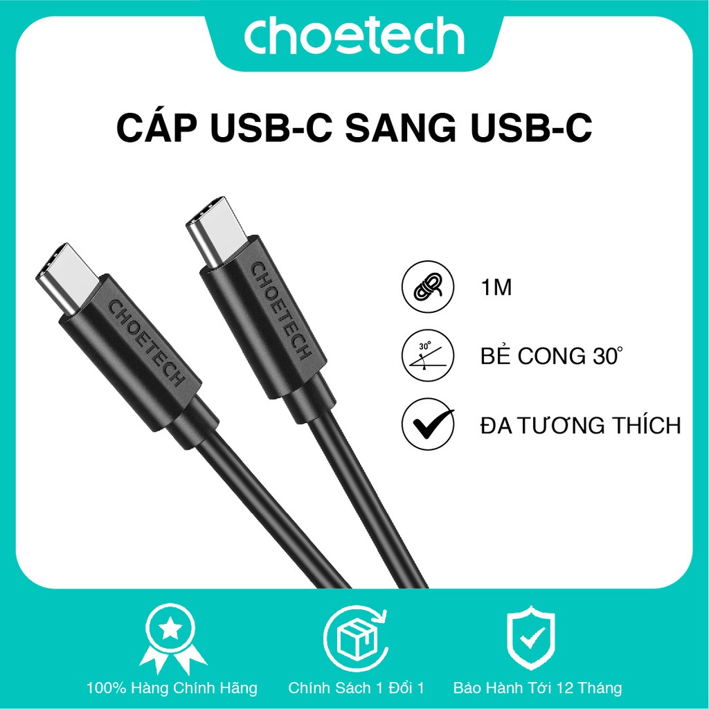 Dây cáp sạc Choetech Type C to Type C 0.5M (CC0001)