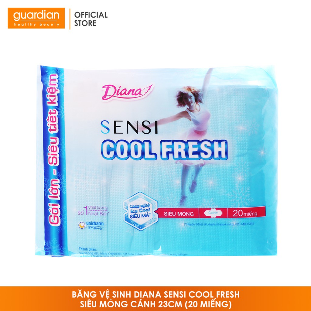 Băng vệ sinh Diana Sensi Cool Fresh Siêu Mỏng Cánh 23cm (20 miếng)