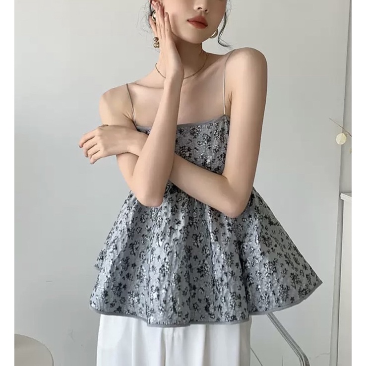 Áo babydoll hai dây khoét lưng sexy vải gấm nhũ xinh xắn