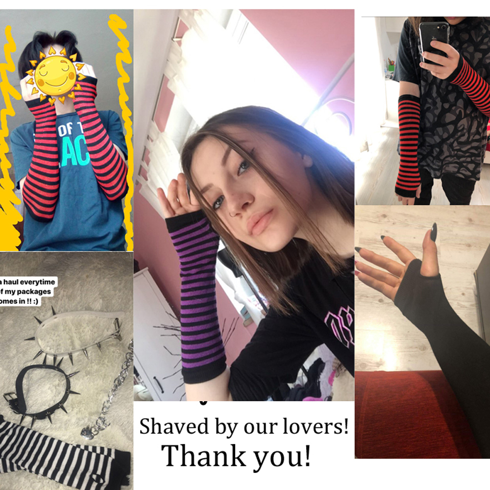 Găng Tay Dài Hở Ngón Họa Tiết Sọc Thời Trang Giúp Giữ Ấm