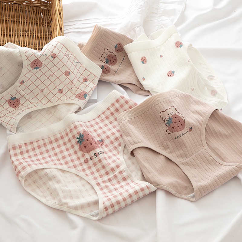 Set 5 Quần Lót Nữ Cotton  Set Cotton gân tăm Dâu hồng cạp chun mẫu PASANA008 | BigBuy360 - bigbuy360.vn