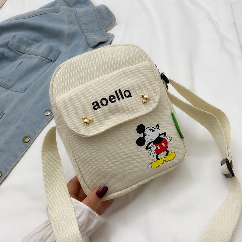 Túi Đeo Chéo canvas Họa Tiết Chuột Mickey Dễ Thương Phong Cách Harajuku 2021 Dành Cho Nữ