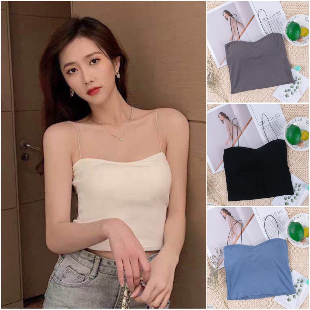 Áo 2 dây sợi bún thun gân đẹp 100% cotton đen trắng mã DA099 - (Áo lót 18- tăng quyên) mẫu mới năm 2021