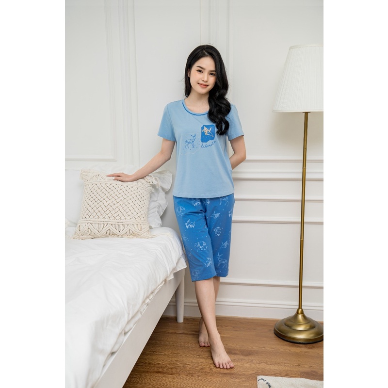 Bộ đồ mặc nhà Winny, set đồ cotton mềm co giãn tốt mặc nhà dáng áo cộc quần ngố cao cấp họa tiết cách điệu trẻ trung
